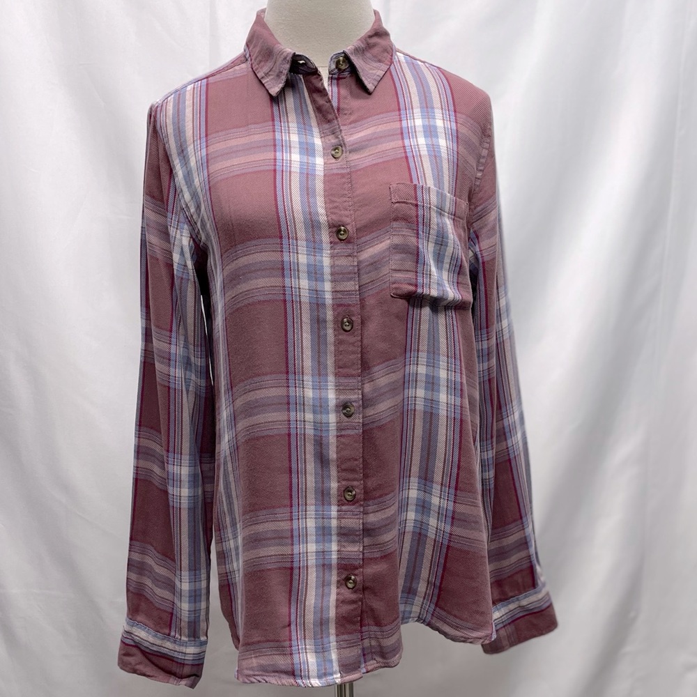 SO Long Sleeve Plaid Button Down Shirt Pink, Light Blue, Maroon Sz Medium